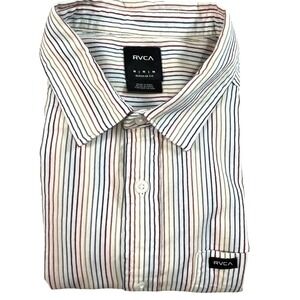 RVCA Striped Button Up Shirt Mens Medium Regular Fit Short Sleeve Casual